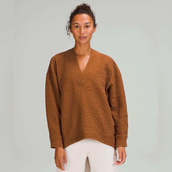 lululemon athletica Sweaters - Lululemon Rippled V-Neck Pullover Copper Brown Size 4